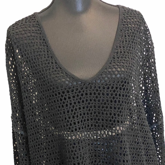 We the Free Sweater Womens XS Black Dolman Sleeves Open Crochet - Picture 2 of 7